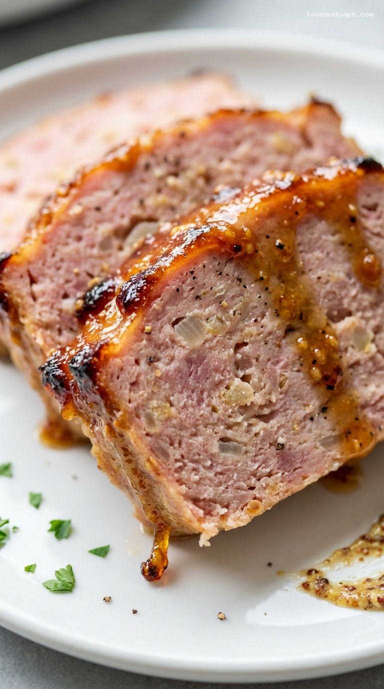 Sticky Brown Sugar Mustard Glazed Ham Loaf – Closeup