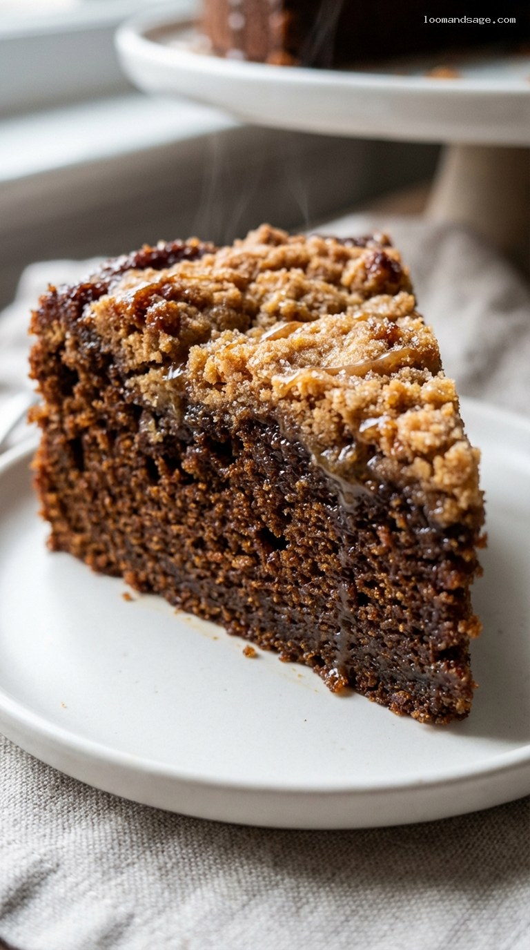 Sticky Molasses Shoofly Cake With Brown Sugar Streusel – Closeup