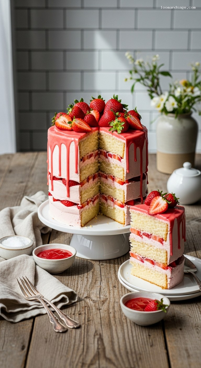 Strawberry Cream Layer Cake With Fresh Strawberries
