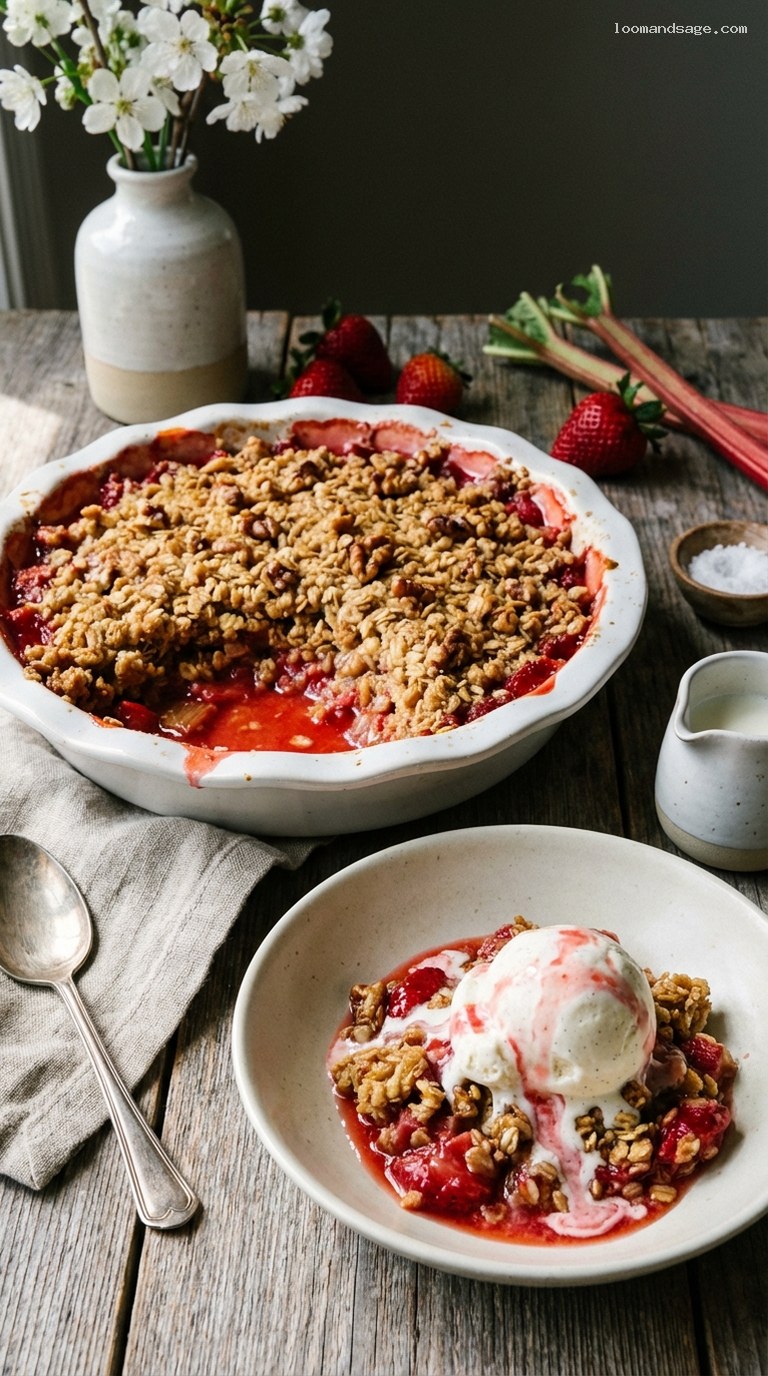 Strawberry Rhubarb Crisp with Buttery Oat Crumble
