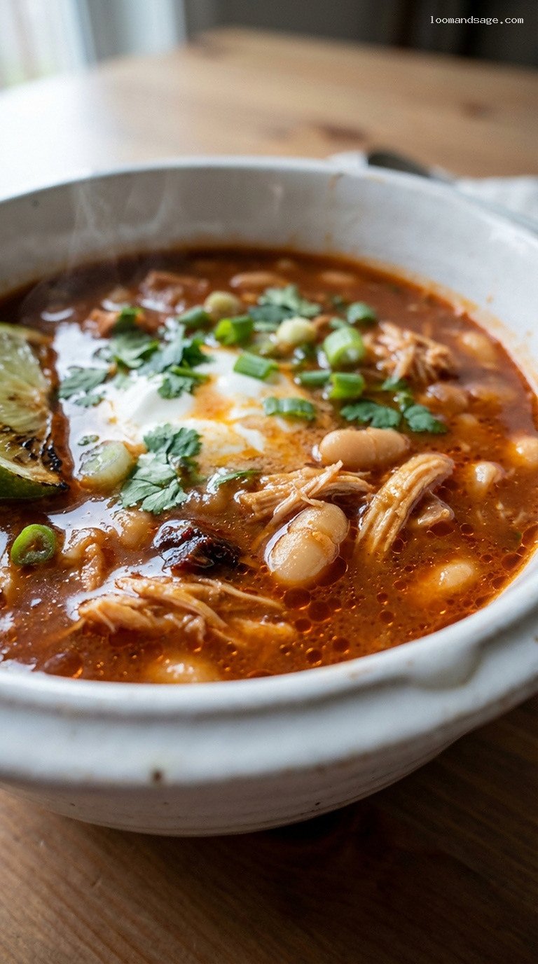 Sweet and Smoky Maple Chipotle Chicken Chili – Closeup