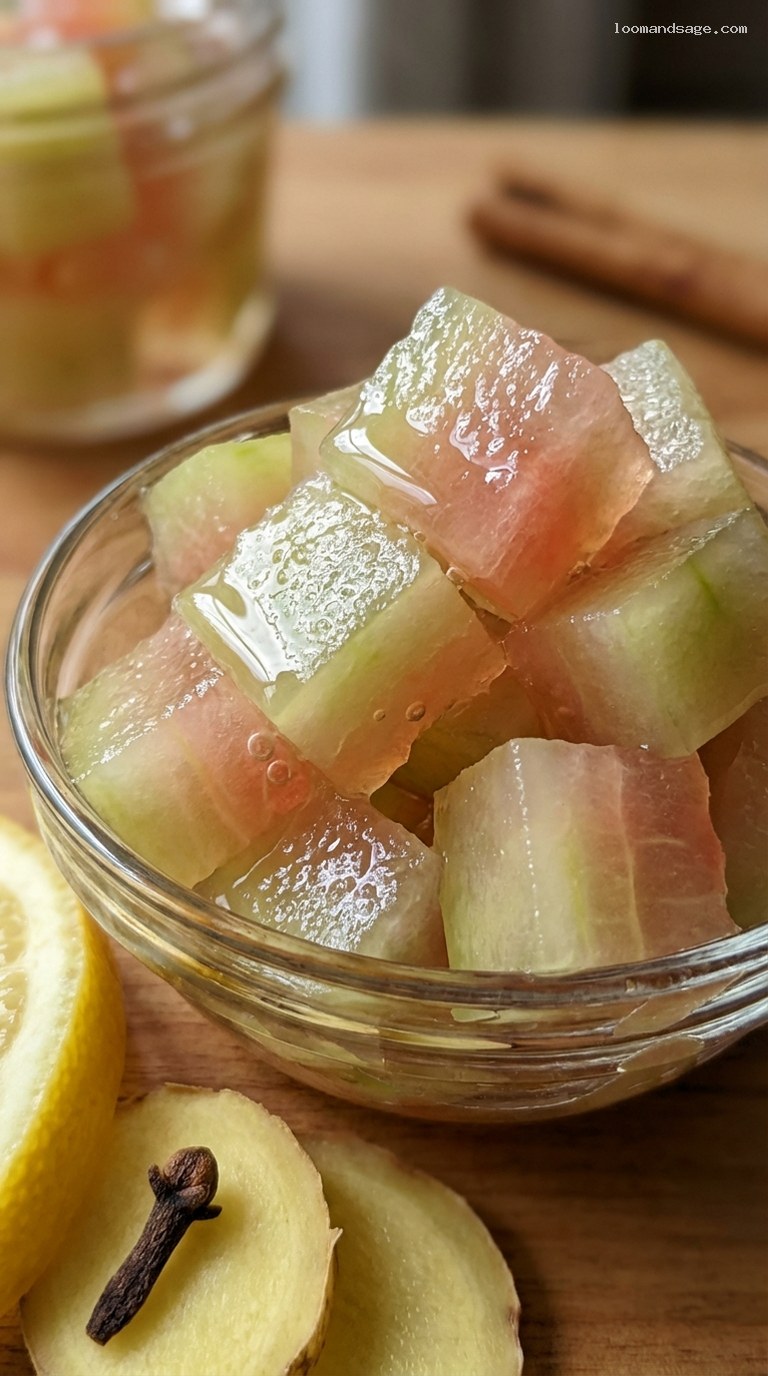 Sweet and Spiced Southern Pickled Watermelon Rind – Closeup