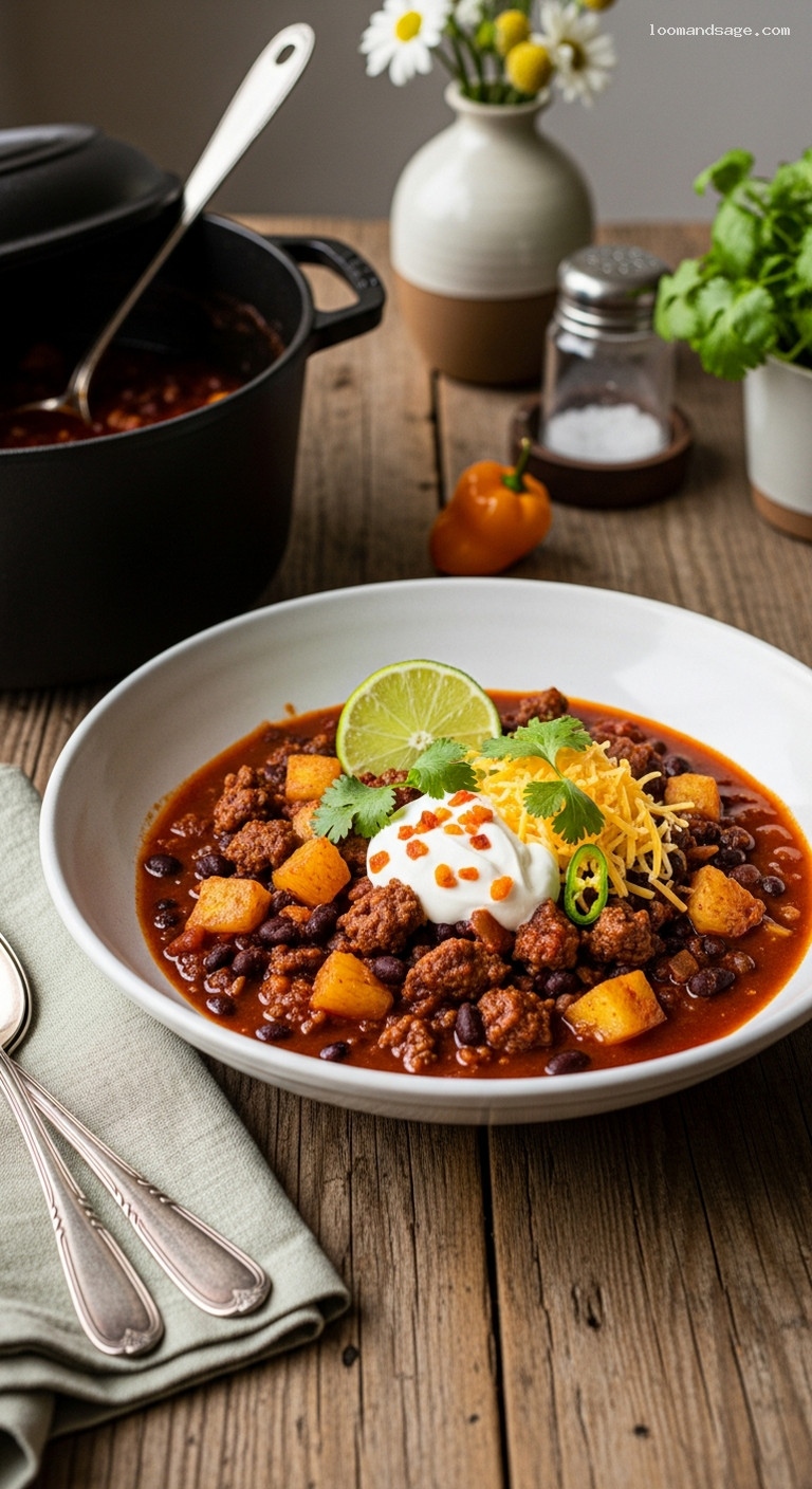 Sweet and Spicy Pineapple Habanero Beef and Black Bean Chili