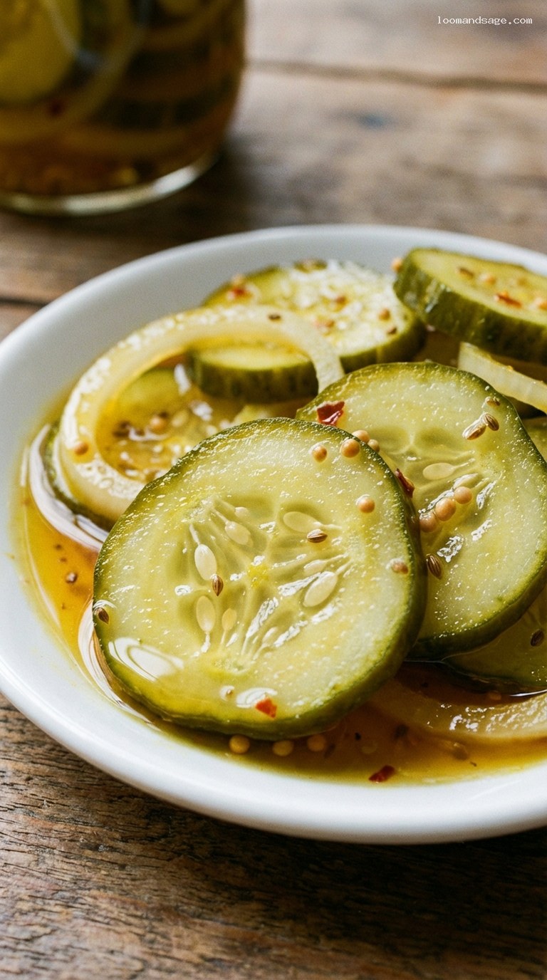 Sweet Bread and Butter Pickle Slices with Turmeric – Closeup