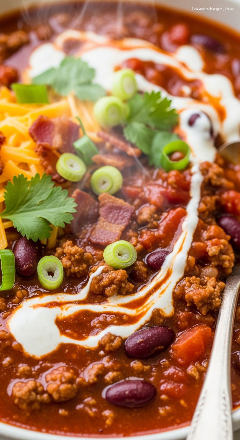 Sweet Chili Bacon Ranch Beef and Bean Chili – Closeup