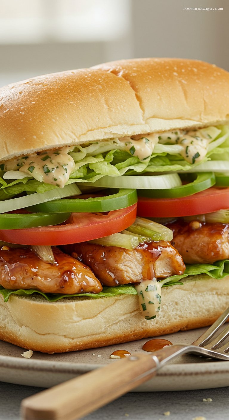 Sweet Onion Chicken Teriyaki Sandwich (Subway Copycat) – Closeup