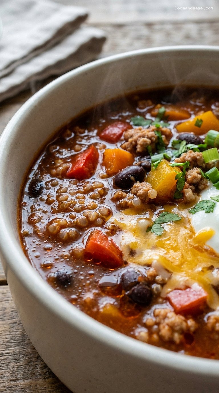 Sweet Pepper and Quinoa Turkey Chili with Black Beans – Closeup