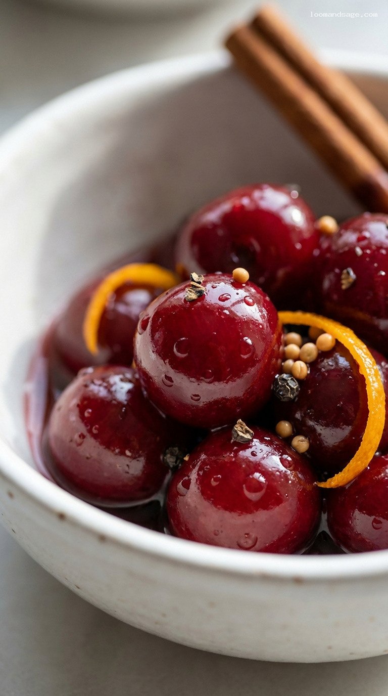 Sweet-Tart Pickled Cherries With Black Pepper – Closeup