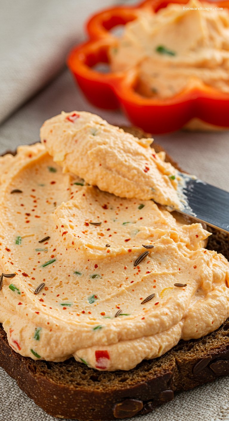Tangy Körözött Cheese Spread with Paprika and Caraway – Closeup