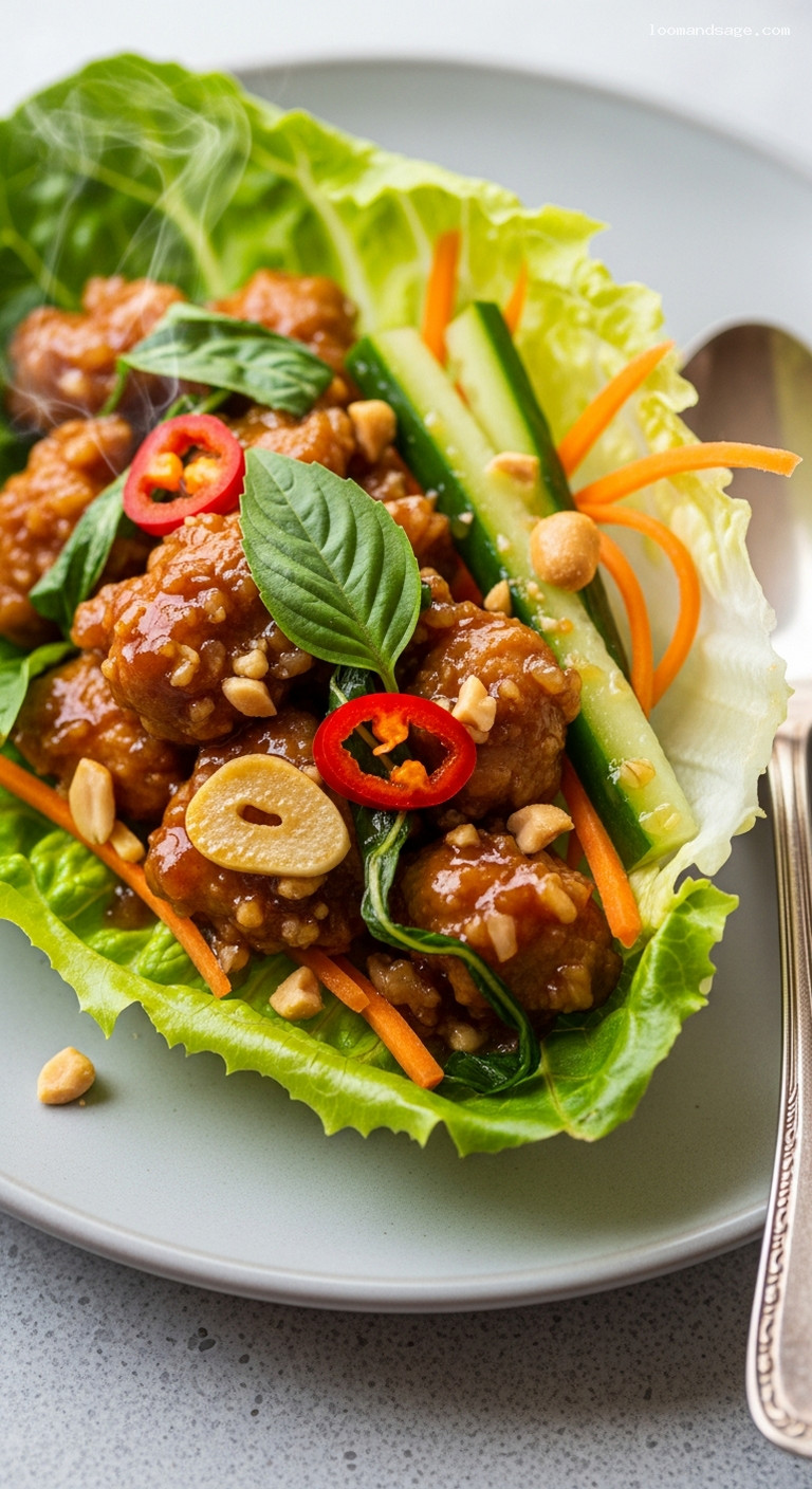Thai Basil Turkey Lettuce Wraps with Lime – Closeup