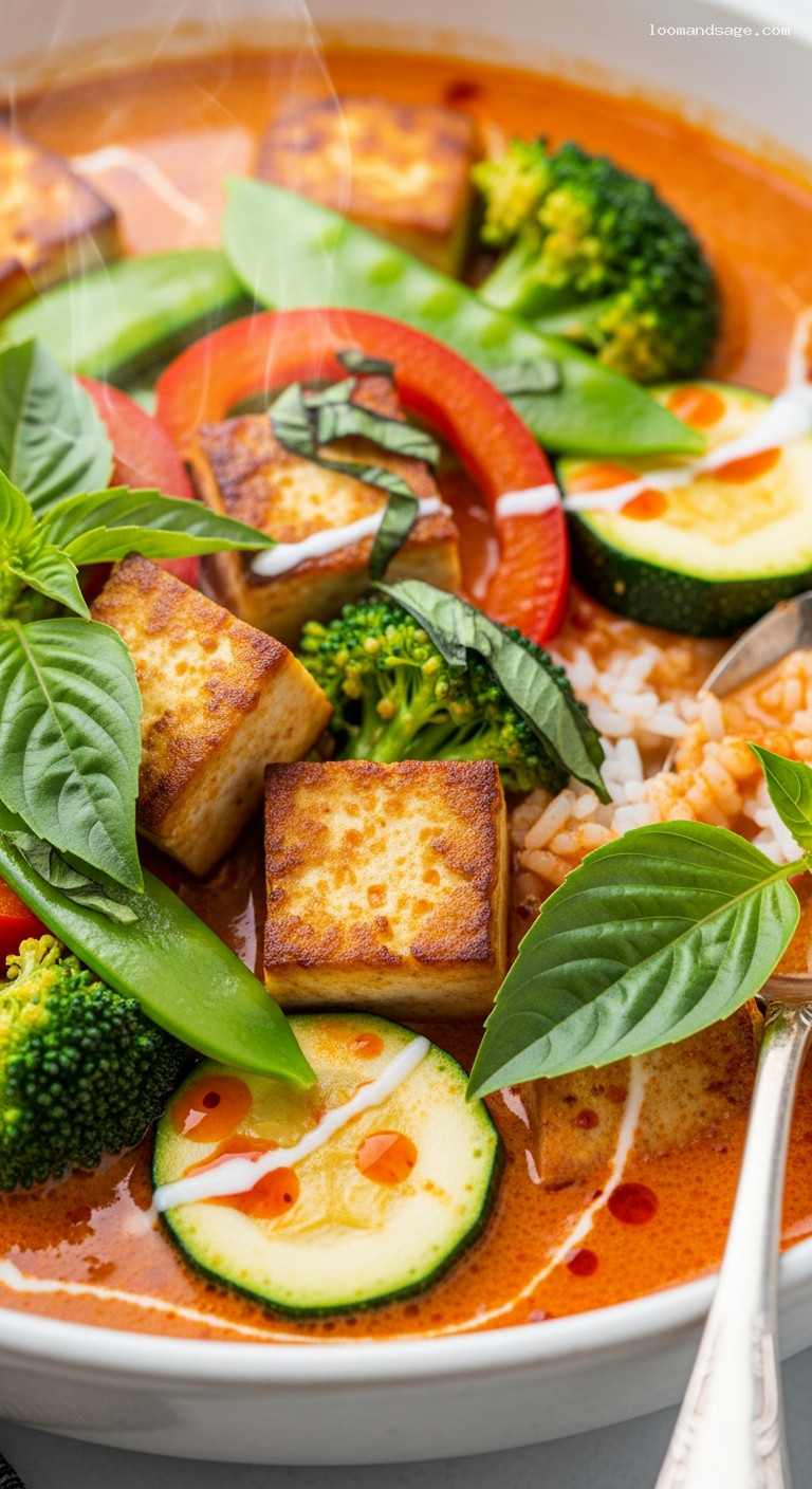 Thai Red Curry with Tofu and Vegetables – Closeup
