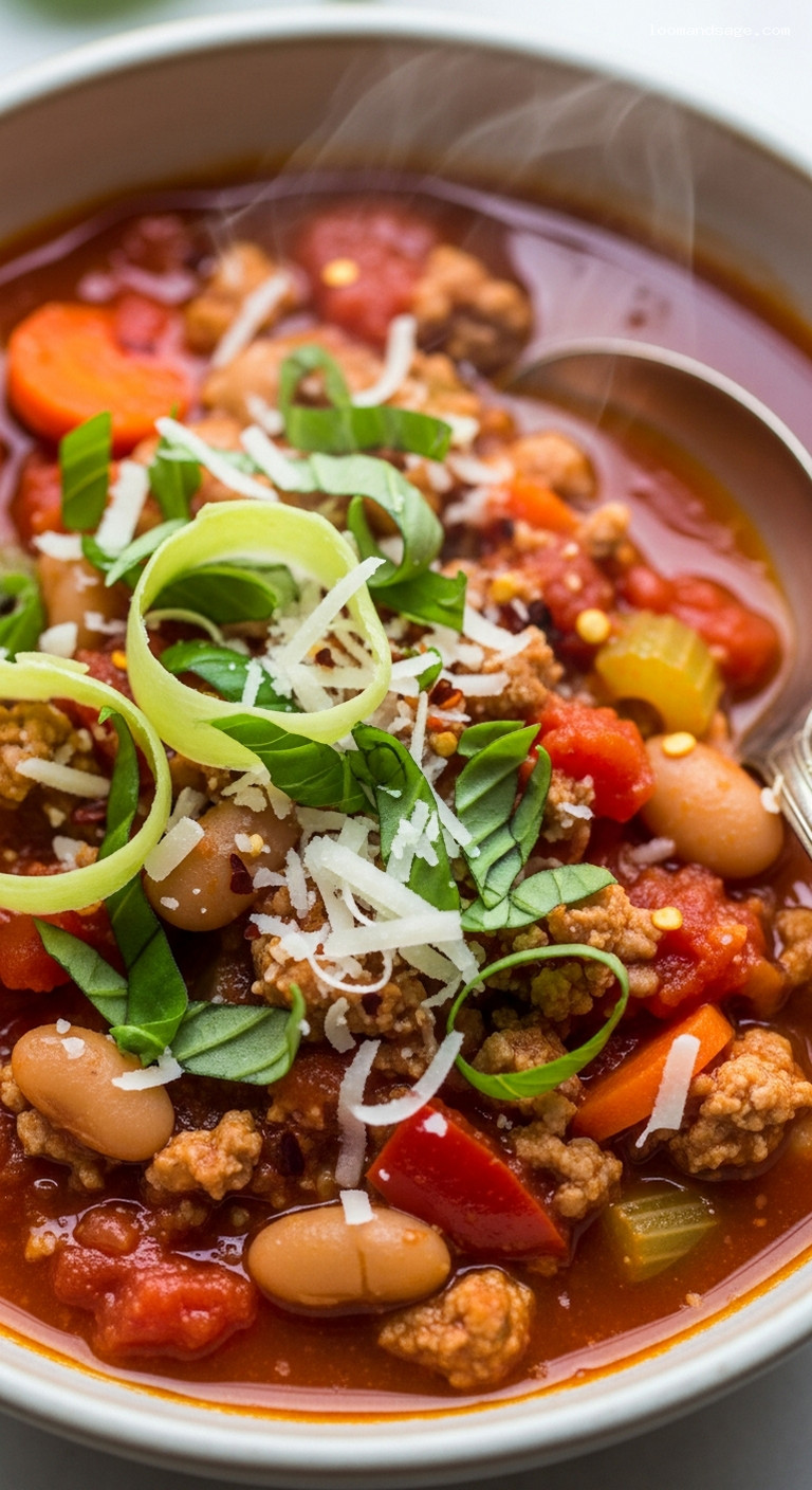 Tomato Basil Turkey Chili With Cannellini Beans – Closeup