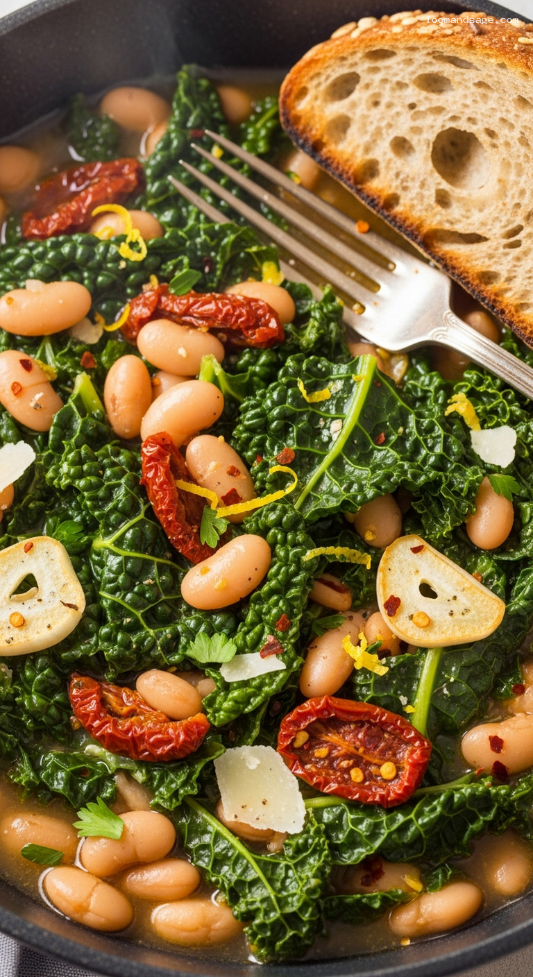 Tuscan White Bean and Kale Skillet – Closeup