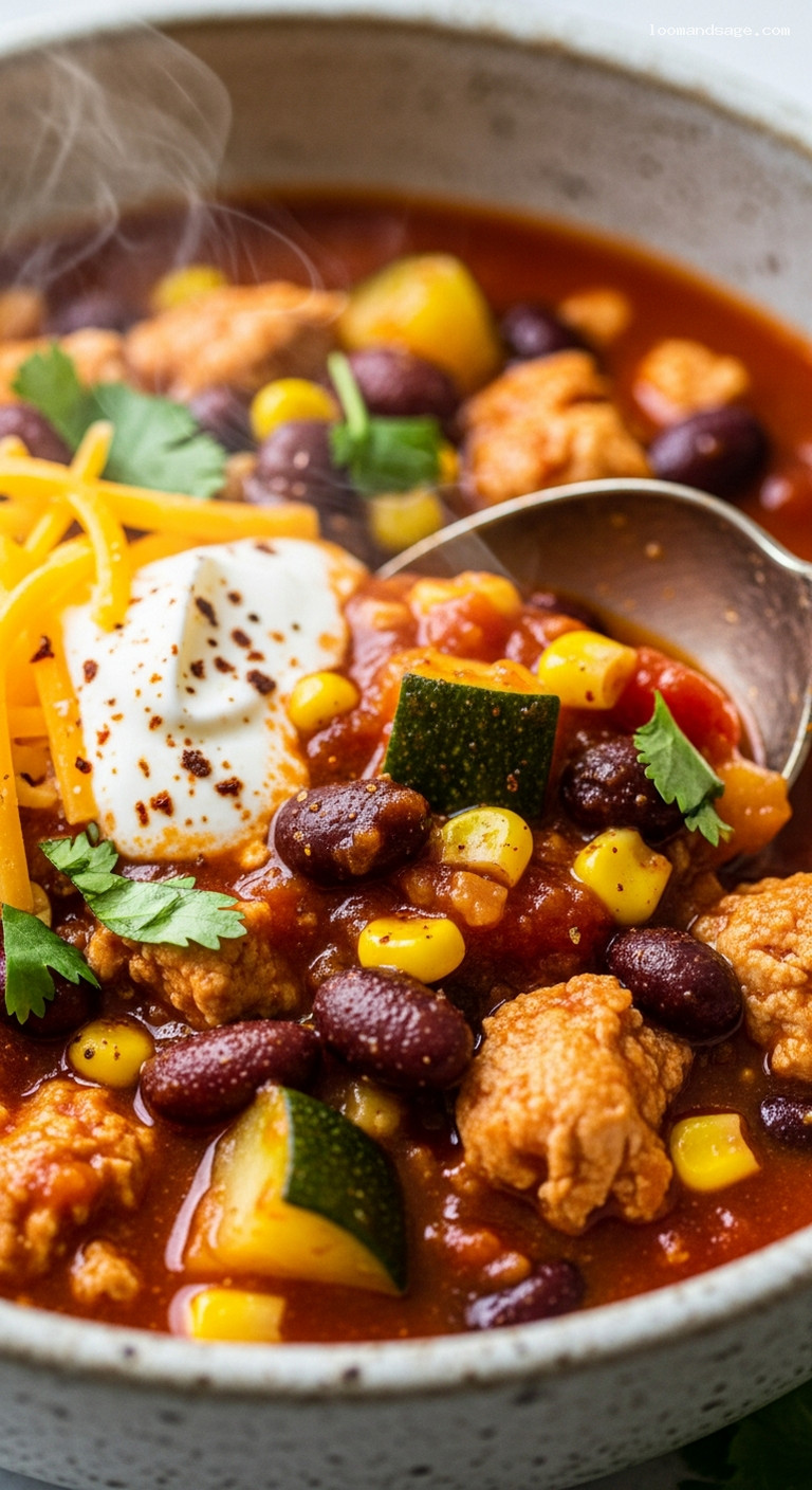 Veggie-Loaded Turkey Chili with Smoky Spices – Closeup