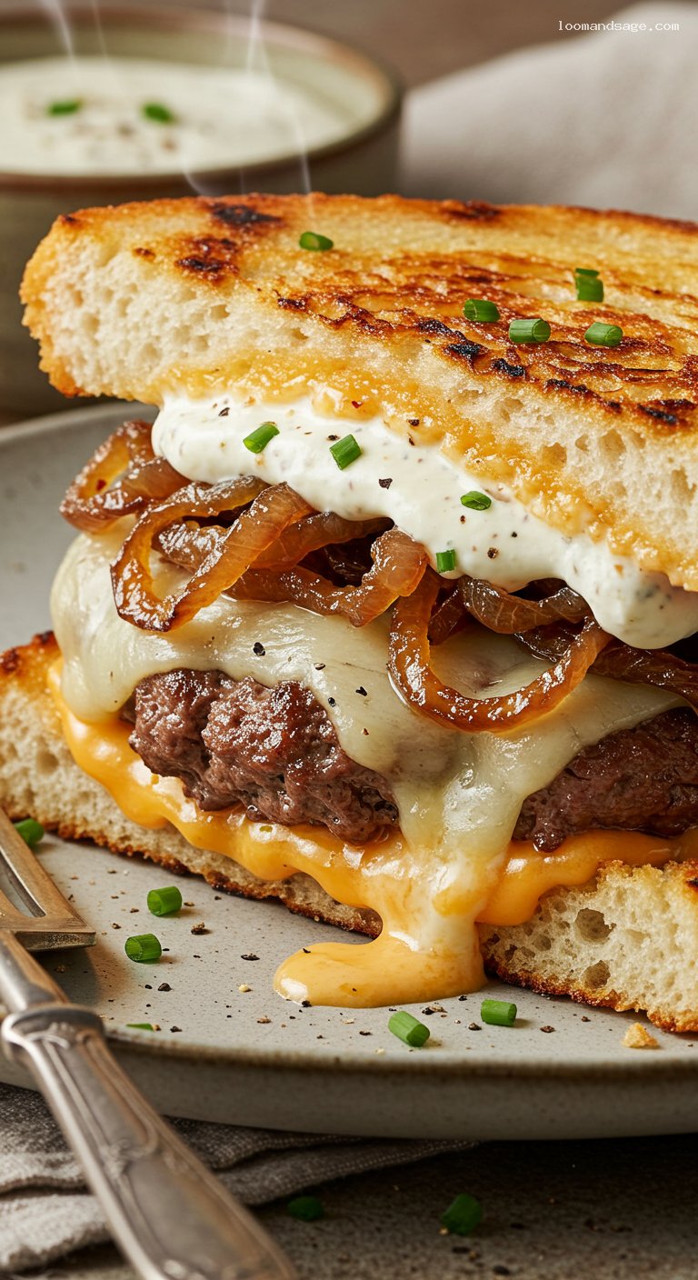 Whataburger-Style Patty Melt with Caramelized Onions – Closeup