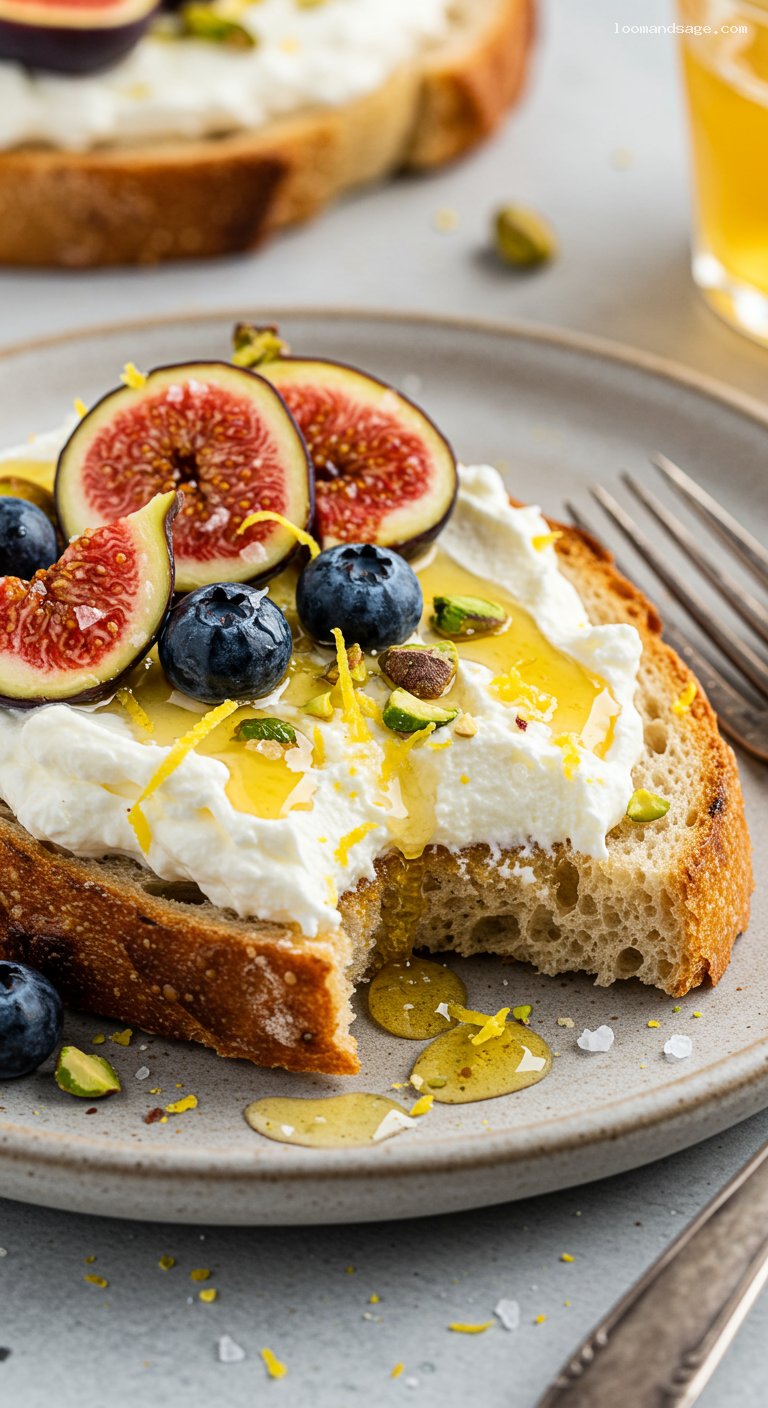 Whipped Ricotta Toast with Honey and Figs – Closeup