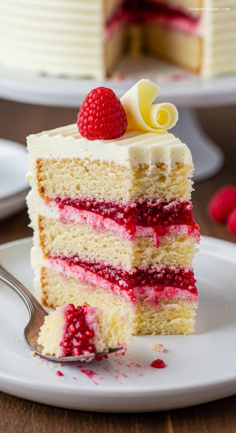 White Chocolate Raspberry Layer Cake with Buttercream – Closeup
