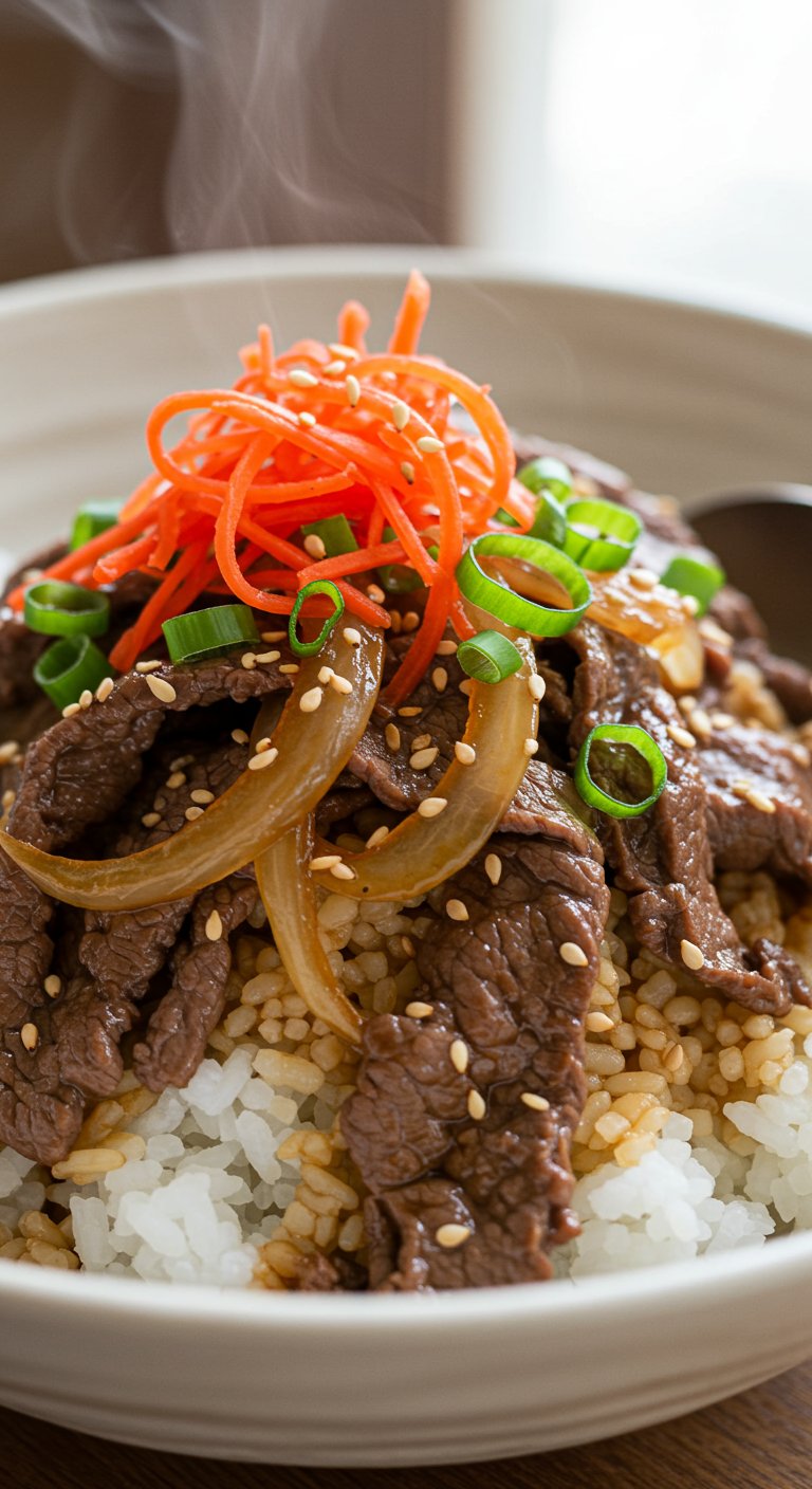 Yoshinoya-Style Gyudon (Beef Bowl) – Closeup