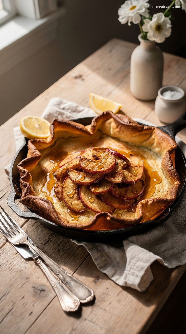 Apple Cinnamon Dutch Baby Pancake With Maple Syrup