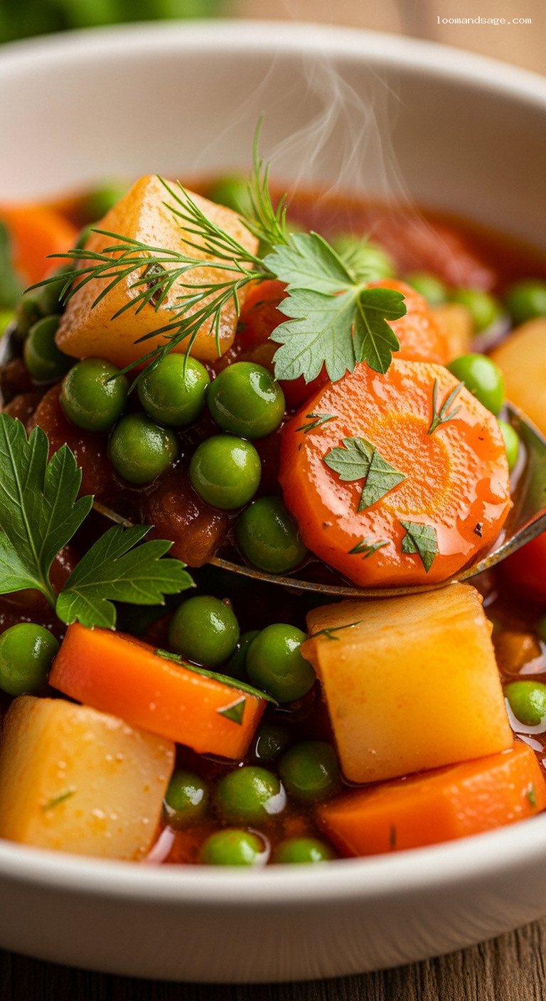 Arakás Laderos: Greek Stewed Green Peas With Dill – Closeup