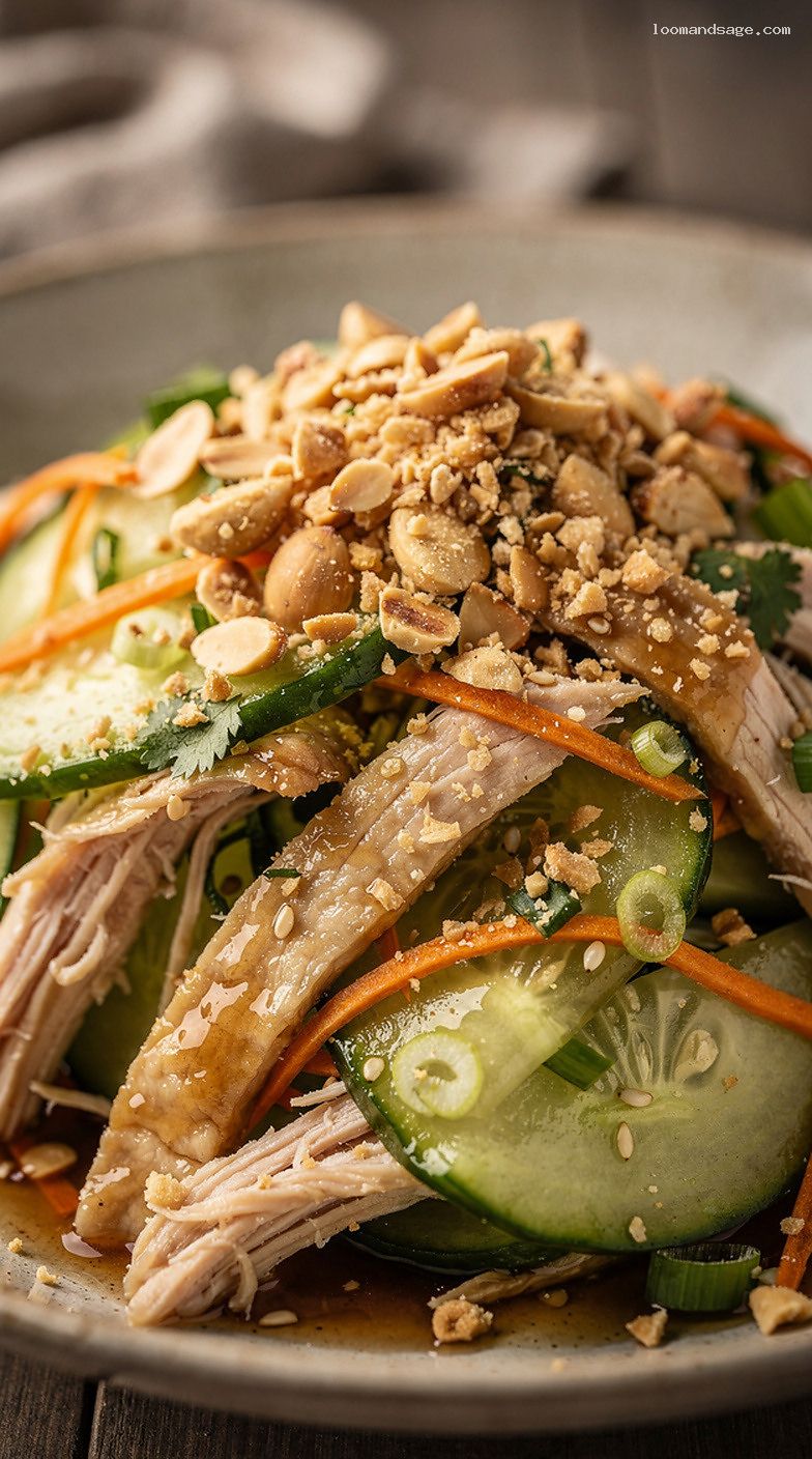 Asian Cucumber Chicken Salad With Sesame Rice Vinegar Dressing – Closeup