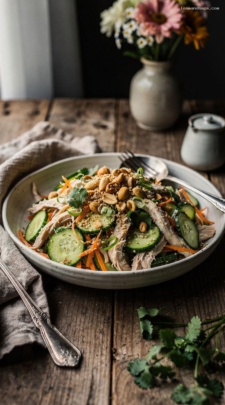 Asian Cucumber Chicken Salad With Sesame Rice Vinegar Dressing
