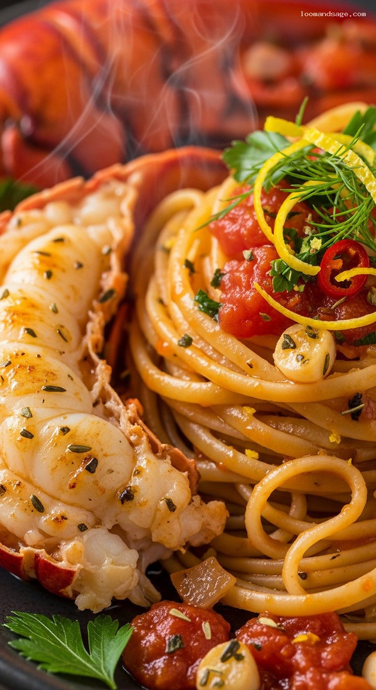 Astakomakaronada: Greek Lobster Pasta in Tomato-Ouzo Sauce – Closeup
