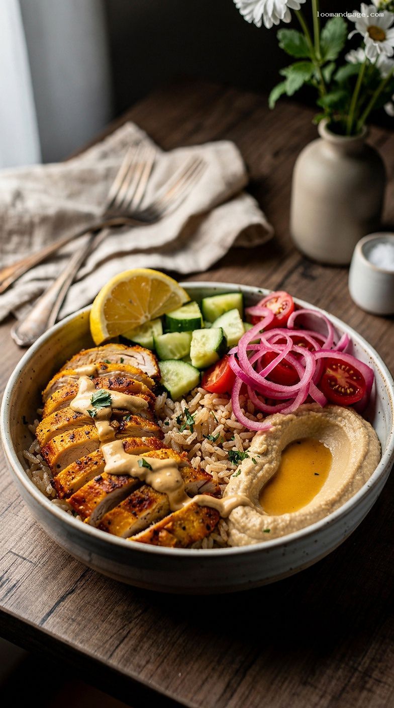 Baked Chicken Shawarma Bowls With Tahini and Hummus