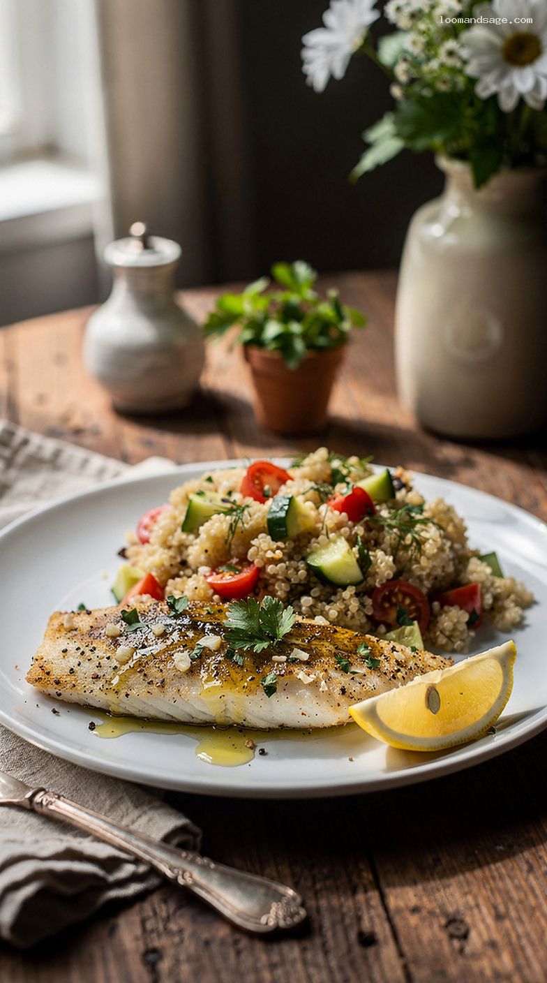 Baked Lemon Pepper Tilapia with Herb Quinoa Pilaf