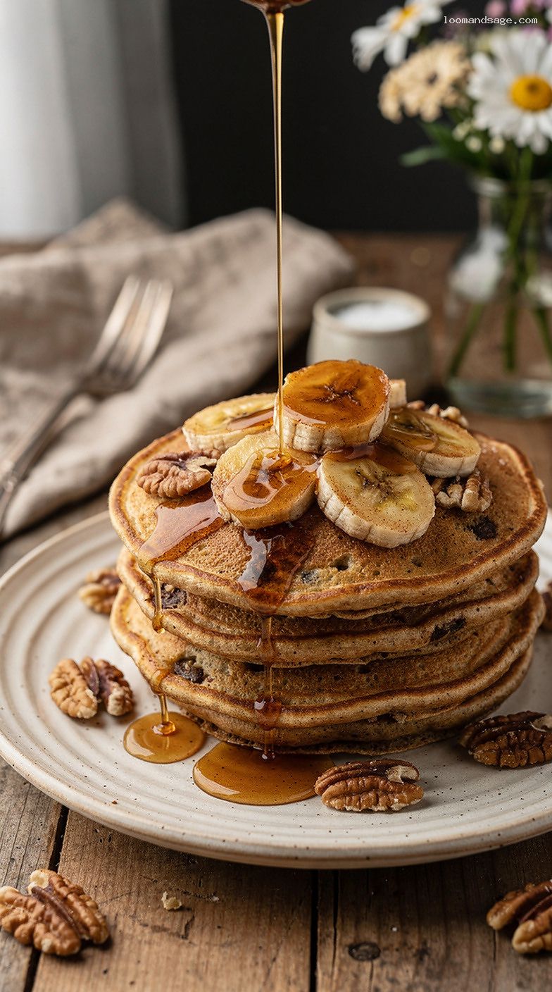 Banana Walnut Banana Bread Pancakes With Maple Syrup