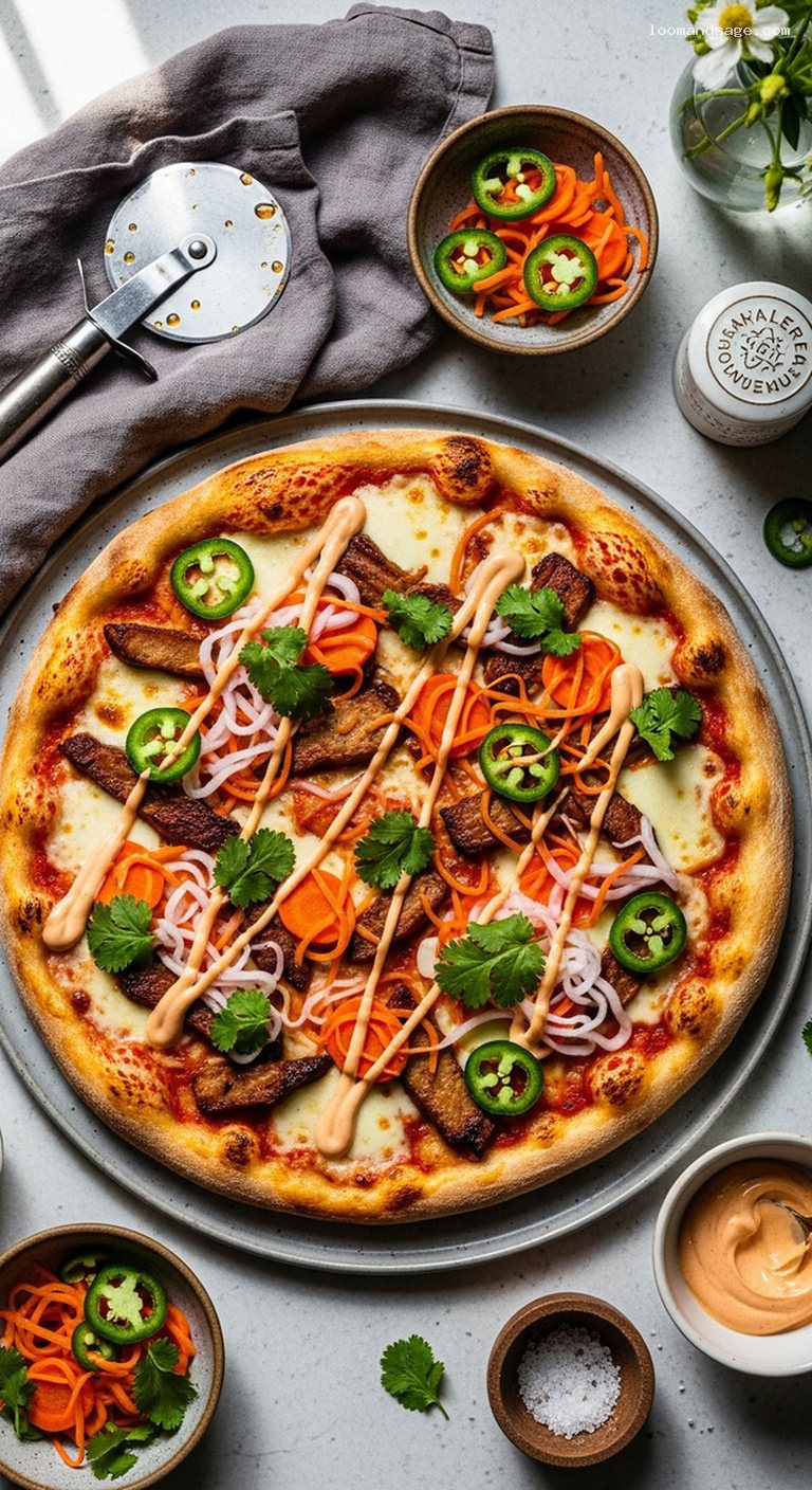 Banh Mi Pizza with Pickled Veggies and Sriracha Mayo