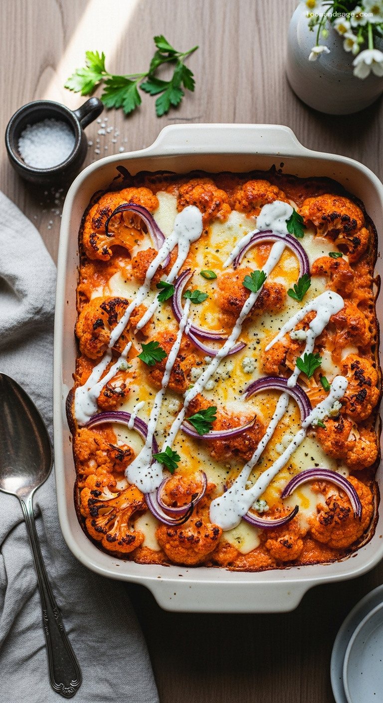 Buffalo Cauliflower Pizza with Mozzarella and Ranch Drizzle