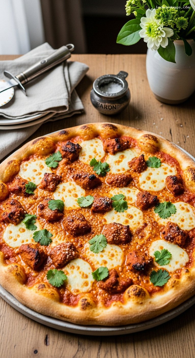 Butter Chicken Pizza with Creamy Tomato Butter Sauce