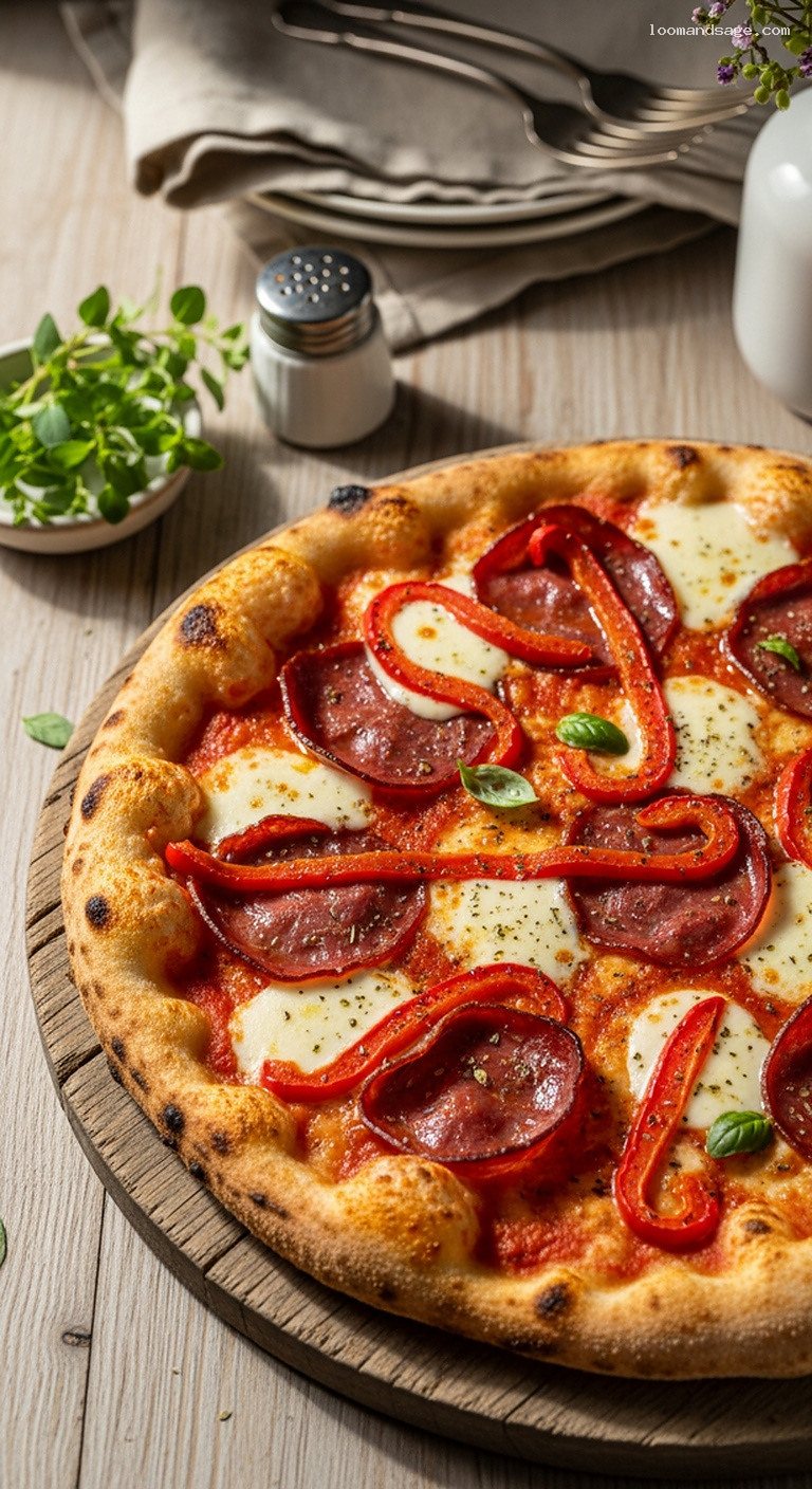 Capocollo and Roasted Pepper Pizza with Mozzarella