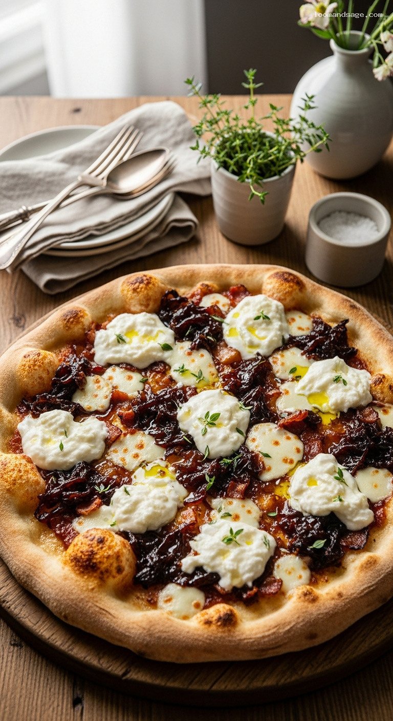 Caramelized Onion and Bacon Jam Pizza with Thyme
