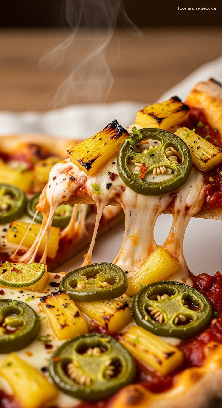 Caramelized Pineapple and Jalapeño Pizza With Lime – Closeup