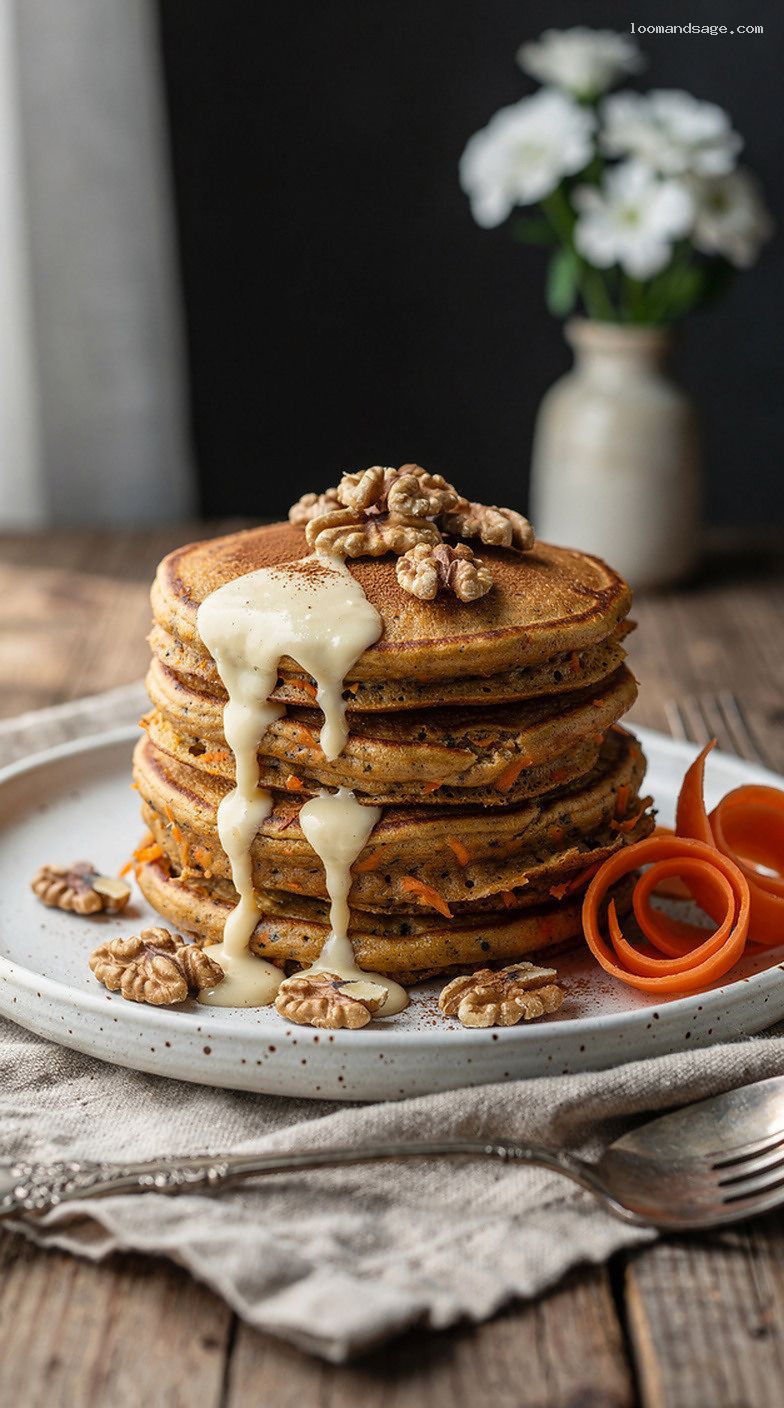 Carrot Cake Pancakes With Cream Cheese Drizzle and Walnuts