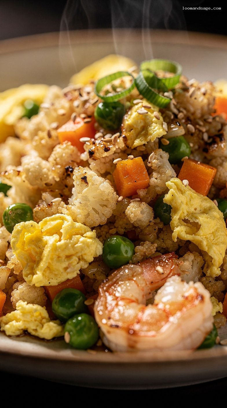 Cauliflower Fried Rice With Egg and Vegetables – Closeup