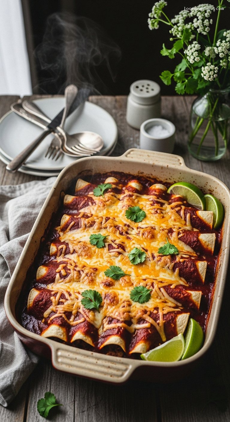 Cheesy Red Chile Lamb Enchiladas Baked with Spiced Shredded Lamb