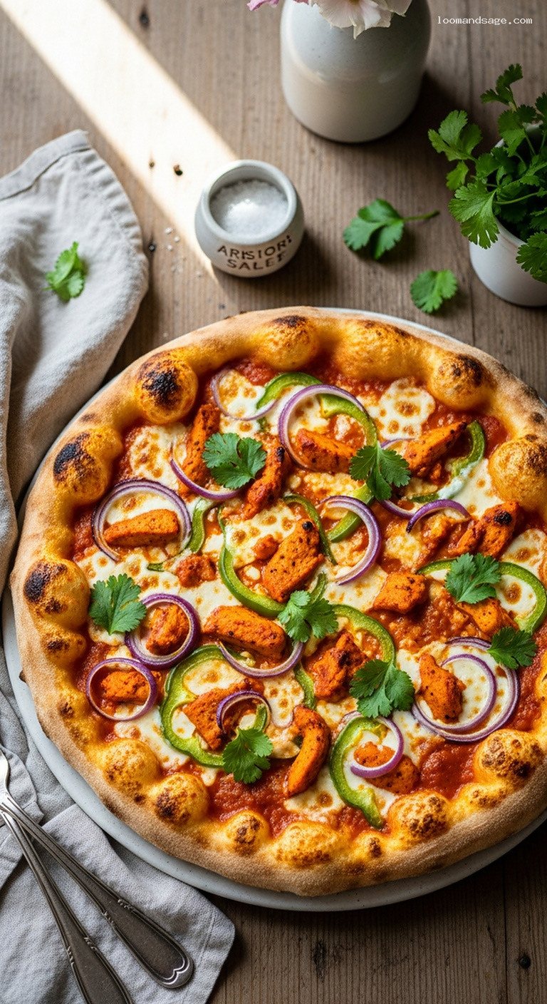 Chicken Tikka Masala Pizza with Mozzarella and Cilantro