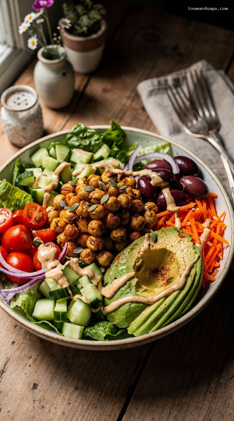 Chickpea Power Salad Bowl with Tahini Lemon Dressing