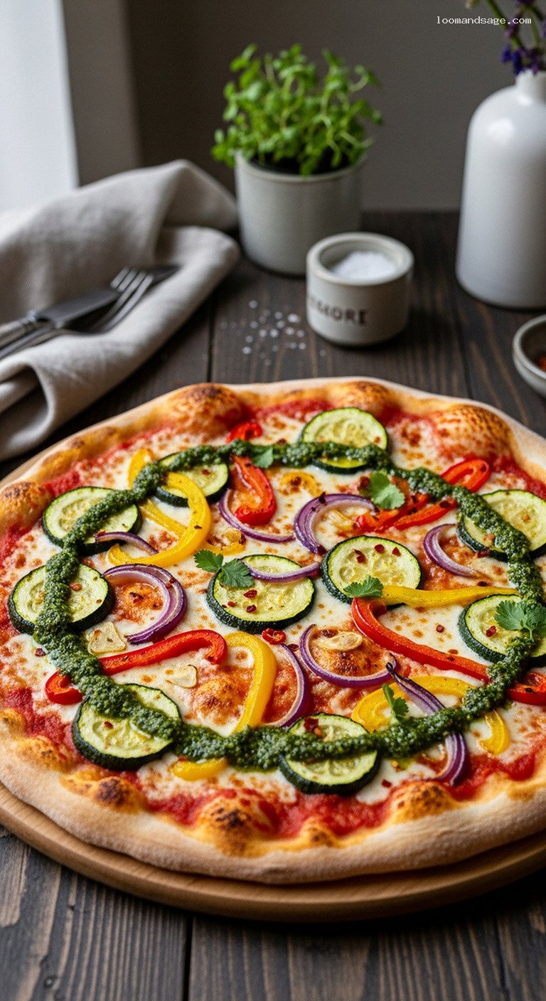 Chimichurri Veggie Pizza With Roasted Peppers and Zucchini