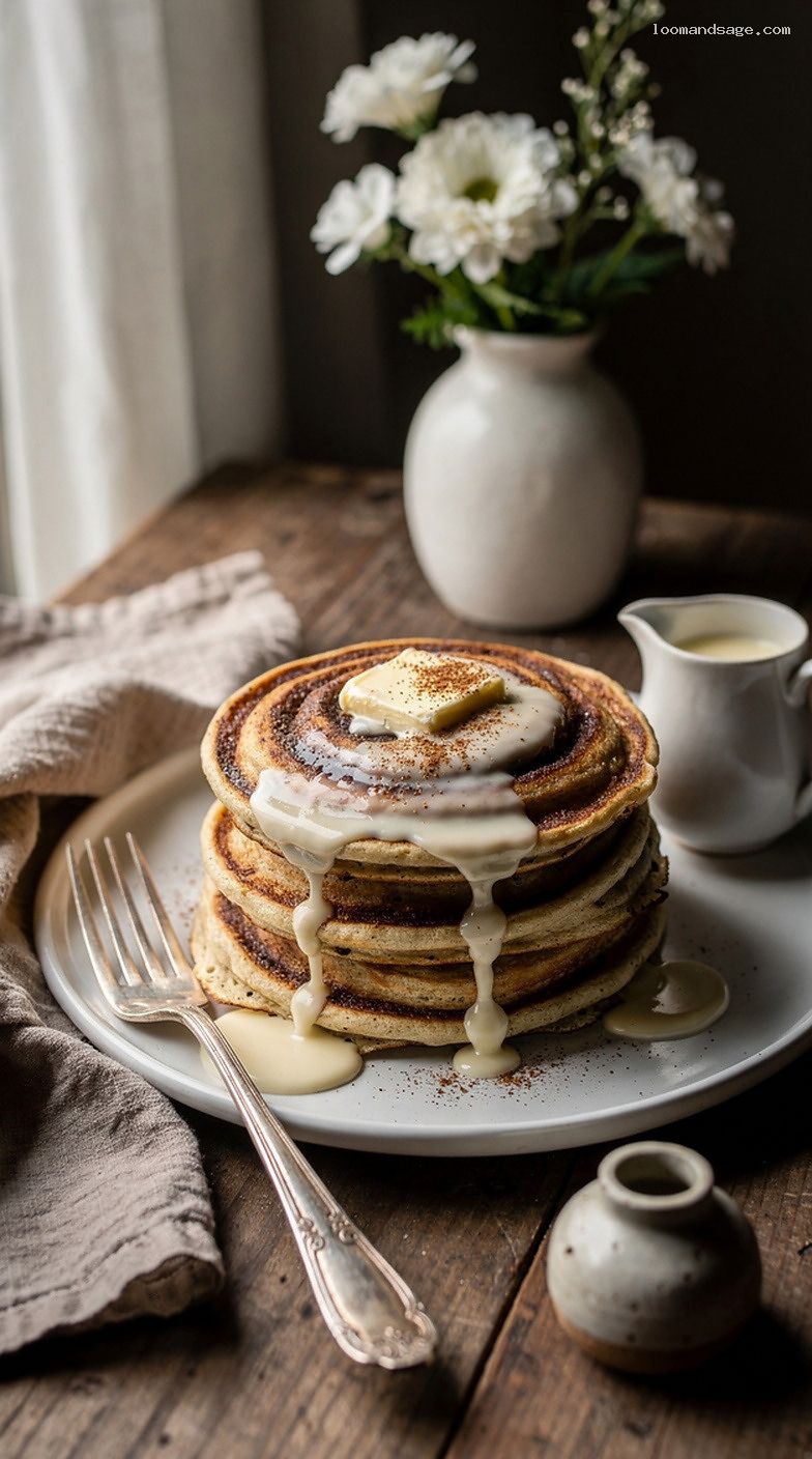 Cinnamon Roll Pancakes With Cream Cheese Glaze