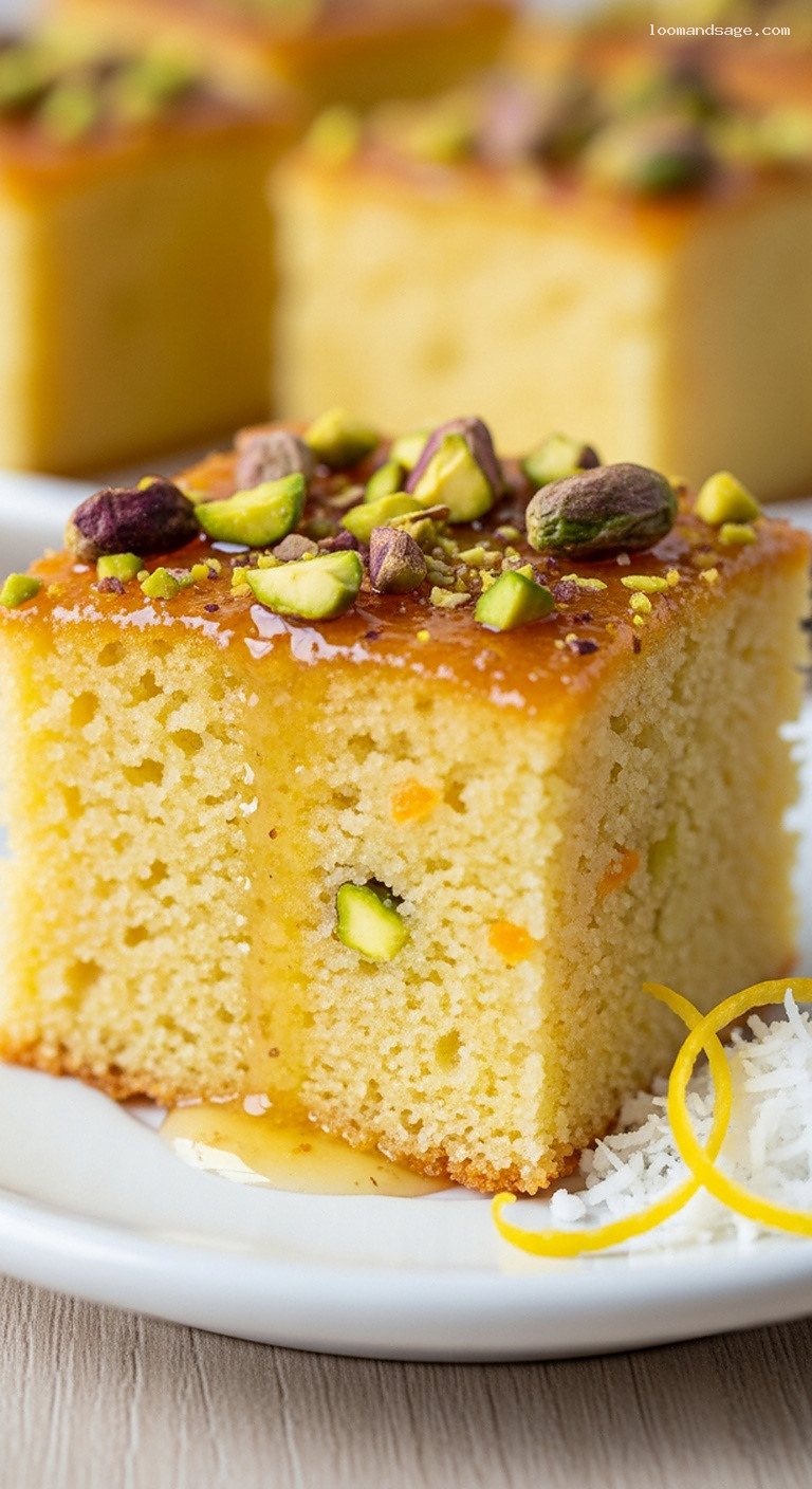 Citrus Revani Semolina Cake with Syrup – Closeup