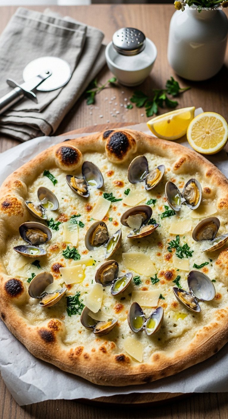 Clam and Garlic White Pizza with Lemon and Parsley
