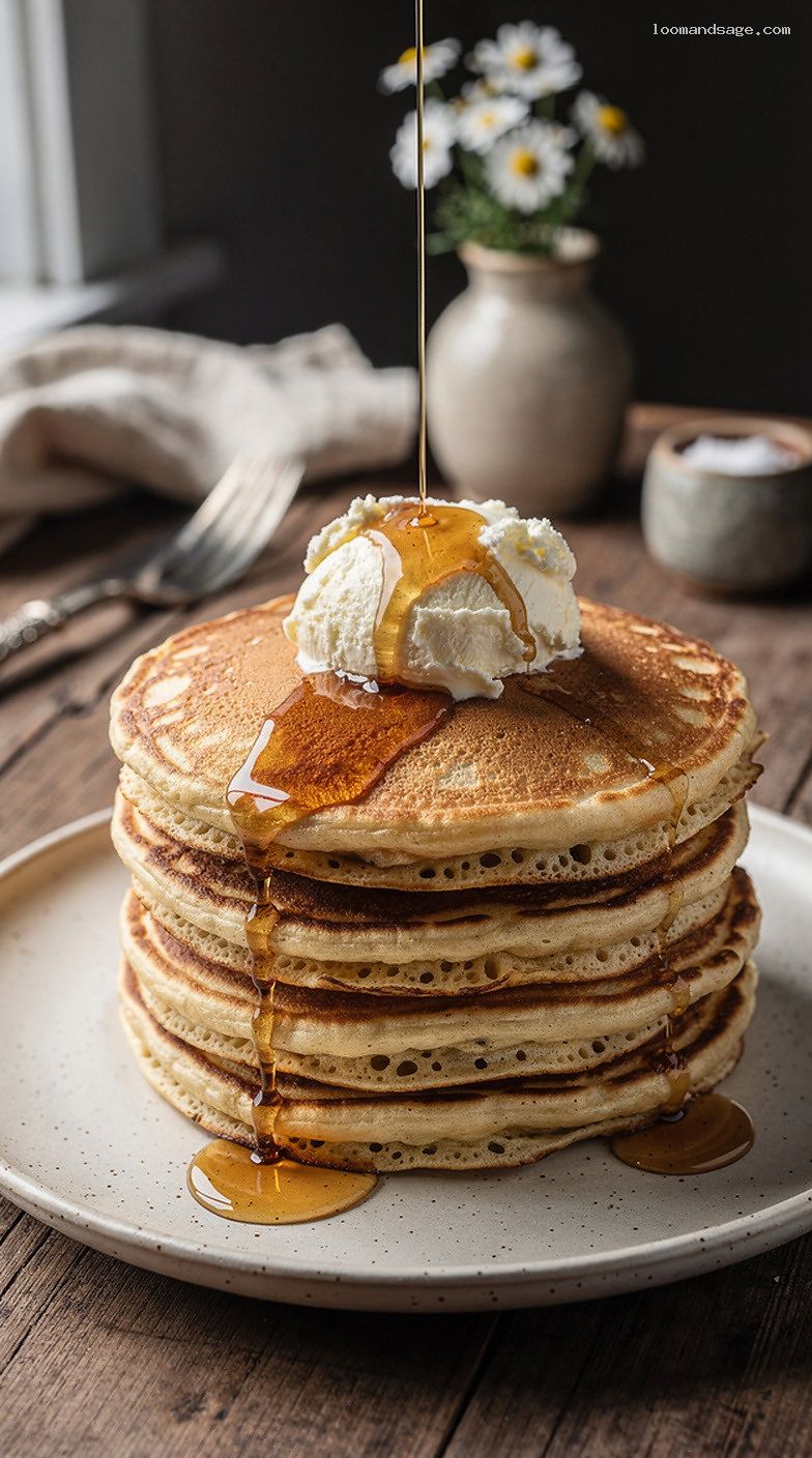 Classic Buttermilk Pancake Stack With Maple Syrup and Salted Butter