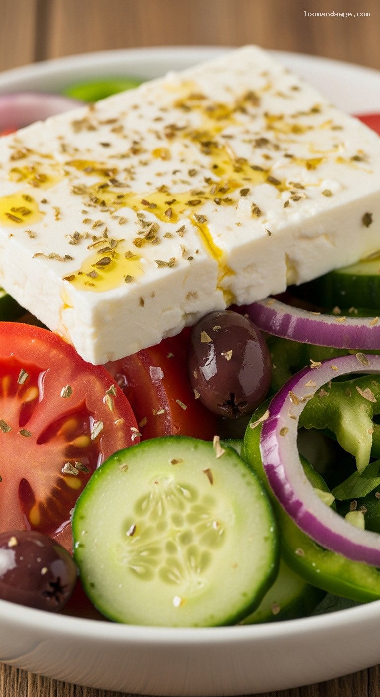 Classic Horiatiki Greek Village Salad with Feta and Olives – Closeup