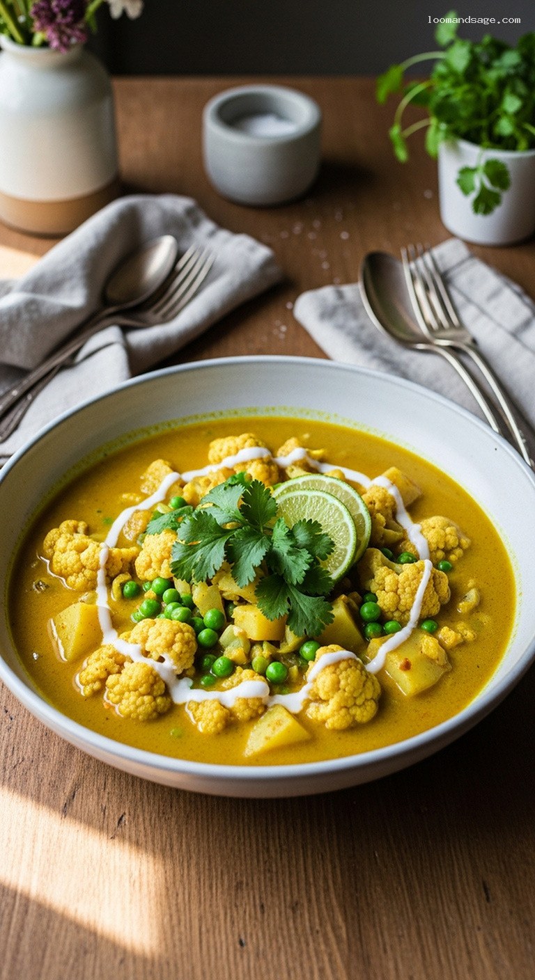 Coconut Ginger Cauliflower Stew with Potatoes and Peas