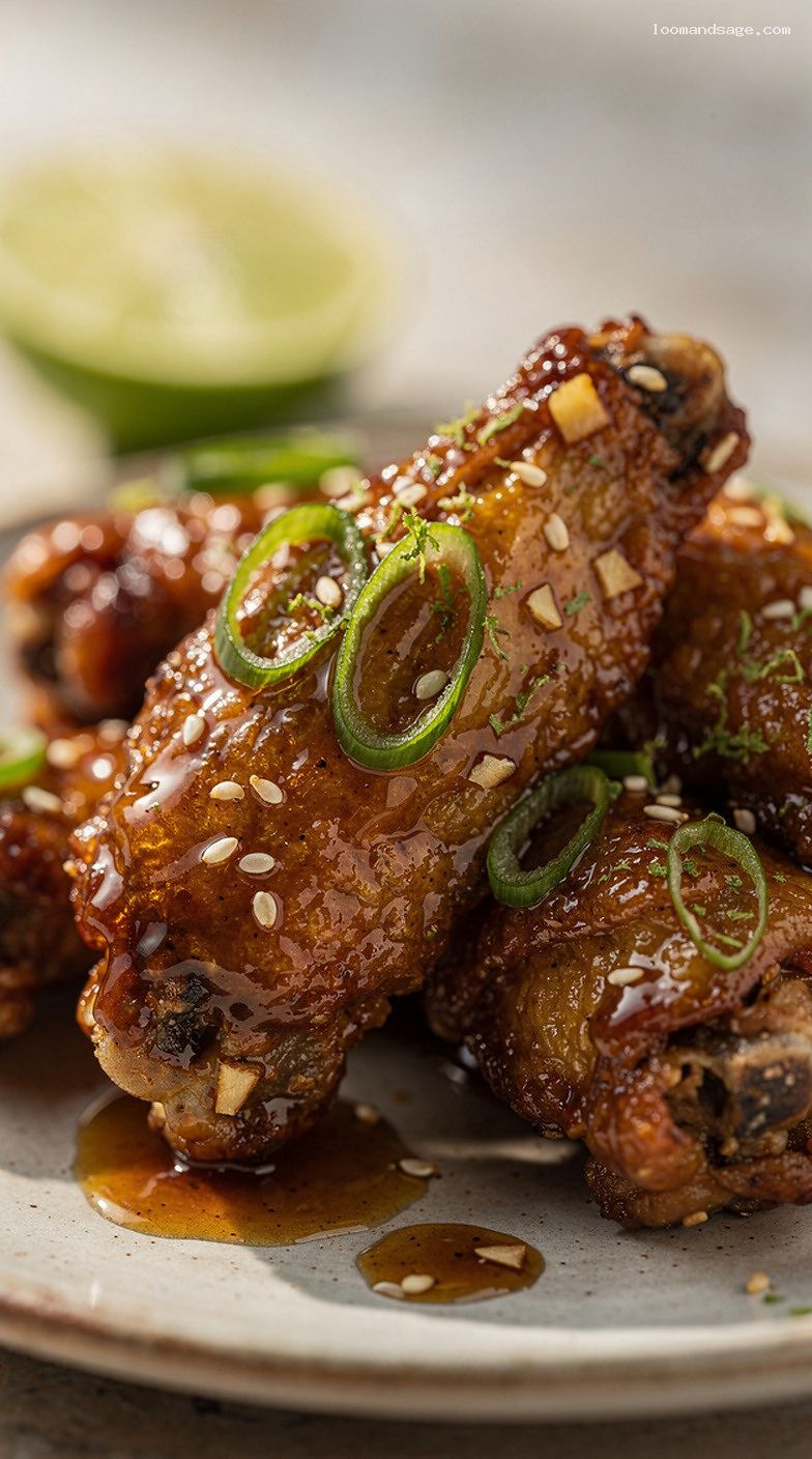 Copycat Asian Zing Wings With Sticky Soy Ginger Glaze – Closeup