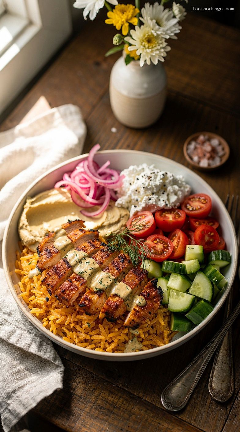 Copycat CAVA Harissa Chicken Avocado Bowl with Tahini Dill Drizzle